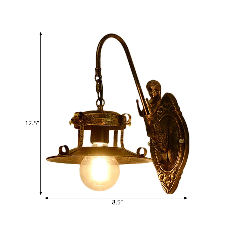 1-lichts wandverlichting landelijke traplamp met brede metalen kap messing Clearhalo