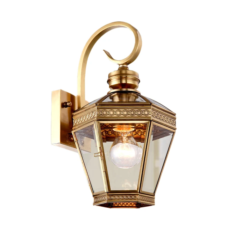 1-lichts wandverlichting Minimalistische buitenwandlamp met lantaarn van helder glas messing Clearhalo