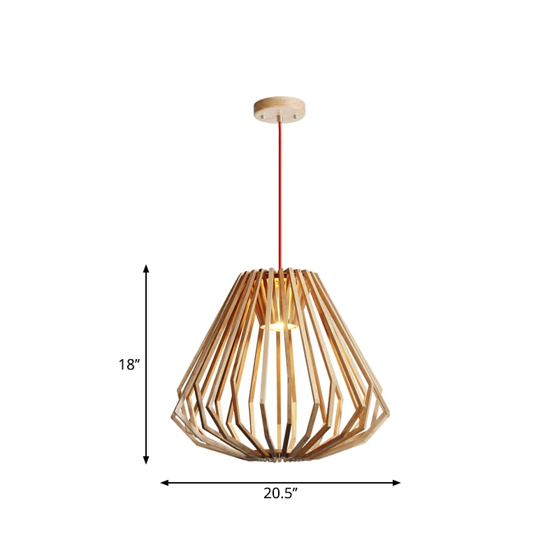 1-lichts woonkamer hanglamp eigentijds beige hanglamp met neerwaartse verlichting met diamanten houten kooi Clearhalo