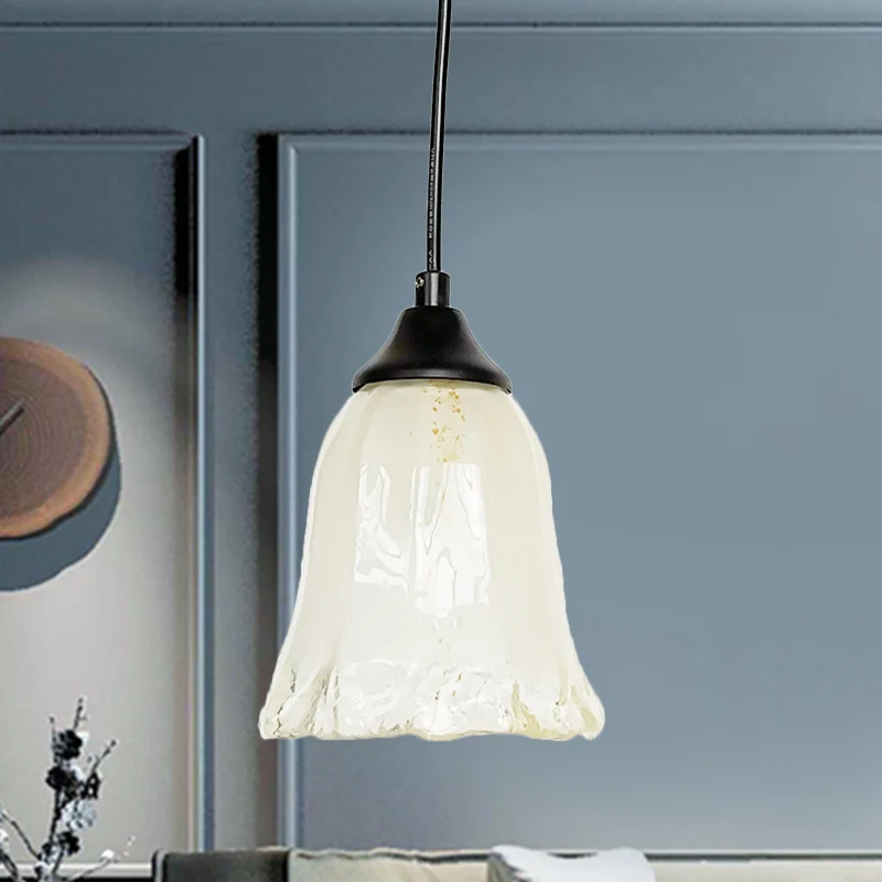 1-lichts woonkamer hanglamp modernistische zwarte hanglamp met bloem witte glazen kap Clearhalo