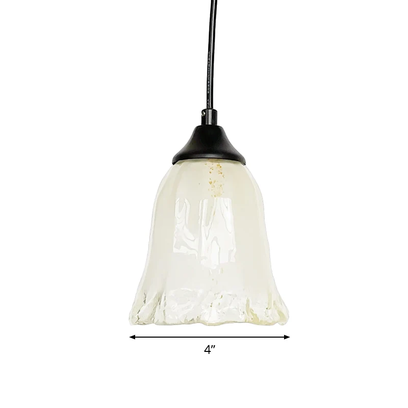 1-lichts woonkamer hanglamp modernistische zwarte hanglamp met bloem witte glazen kap Clearhalo