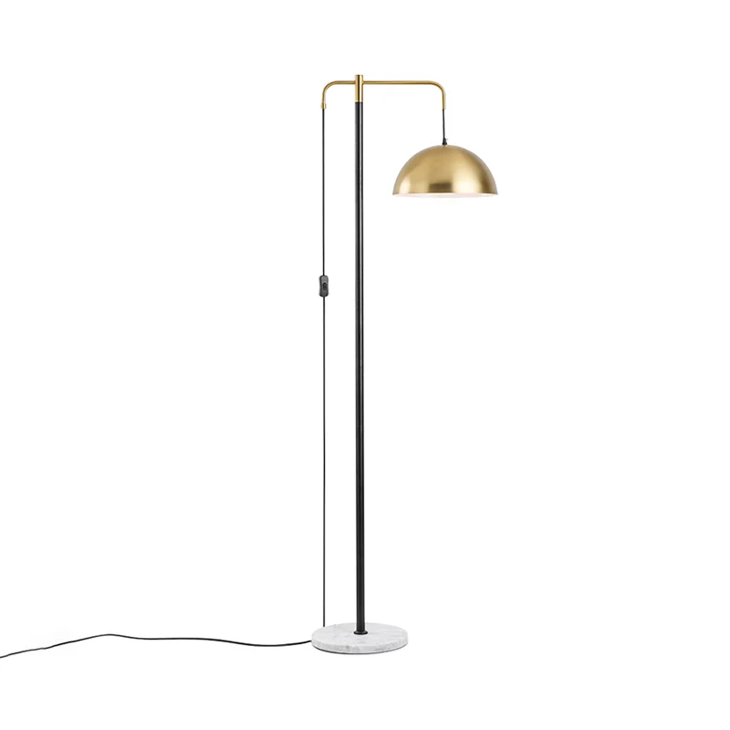 1-lichts woonkamer vloerlamp Eenvoudig messing marmeren staande lamp met koepelvormige metalen kap Clearhalo