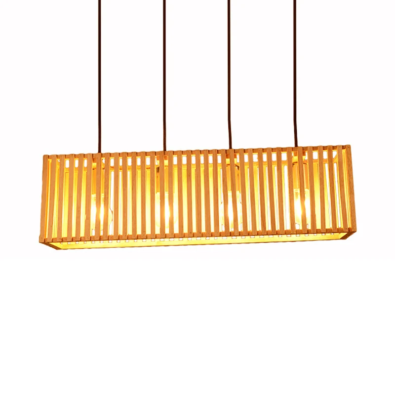 21"/27" brede lineaire hangende verlichting moderne stijl hout 4 lampen geel eiland hanglamp voor eetkamer Clearhalo