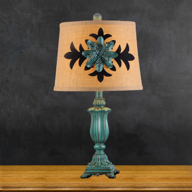 21"/30" H tonvormige bureaulamp vintage stijl 1 lamp stof nachttafellamp blauw voor logeerkamer Clearhalo