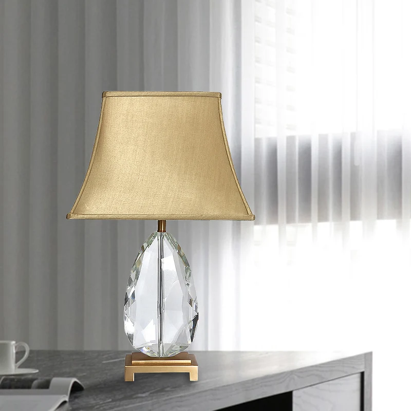 22"/26" L ovaal helder kristal nachtkastje licht platteland 1 licht woonkamer tafellamp beige met stoffen kap Clearhalo