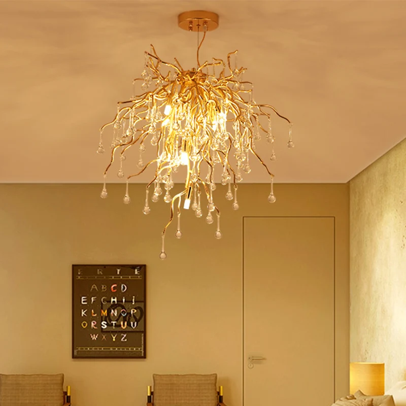 23.5 "/31.5" W Clear Crystal Raindrop Hangende Kroonluchter Rustieke 8/10 Lichten Gouden Plafondlamp voor Woonkamer Clearhalo