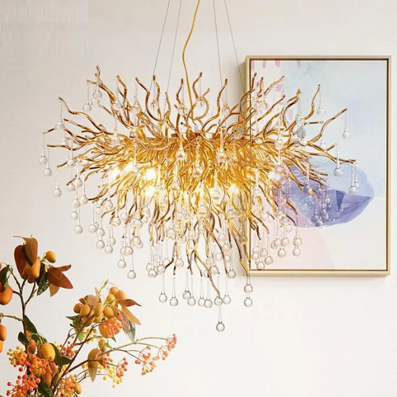 23.5 "/31.5" W Clear Crystal Raindrop Hangende Kroonluchter Rustieke 8/10 Lichten Gouden Plafondlamp voor Woonkamer Clearhalo