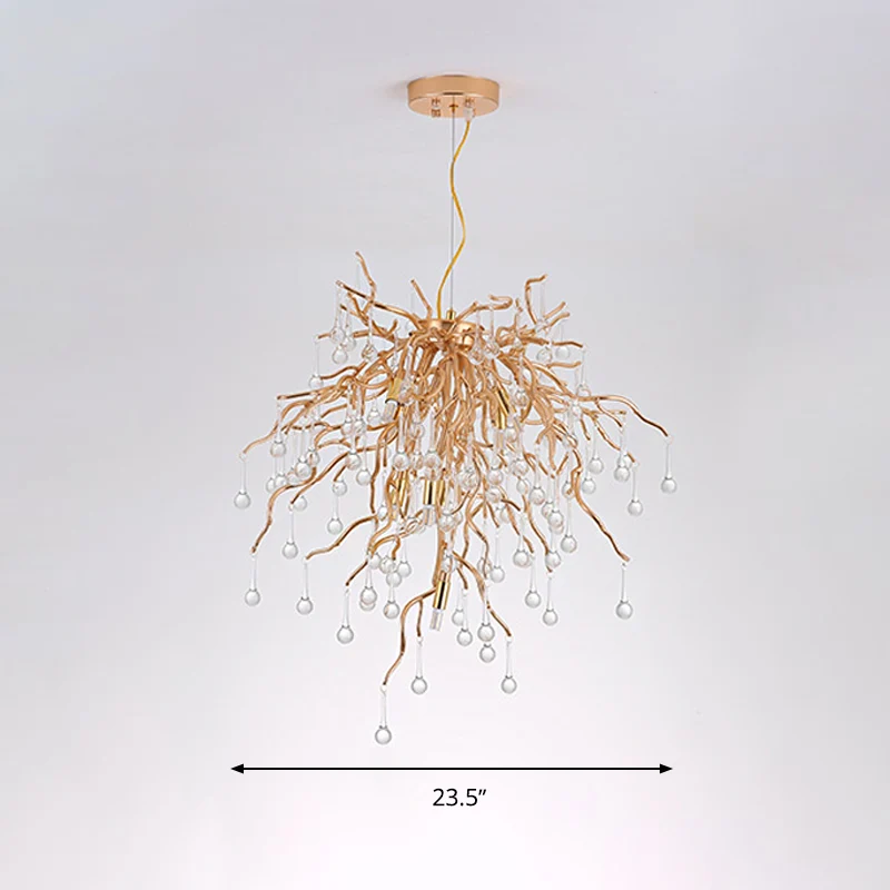 23.5 "/31.5" W Clear Crystal Raindrop Hangende Kroonluchter Rustieke 8/10 Lichten Gouden Plafondlamp voor Woonkamer Clearhalo