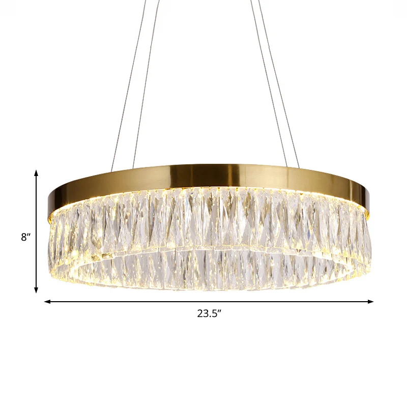 23,5 "/31,5" Dia Eenvoudige Ring Geribbelde Kristallen Hanger Kroonluchter LED Goud Hanglamp voor Eetkamer Clearhalo