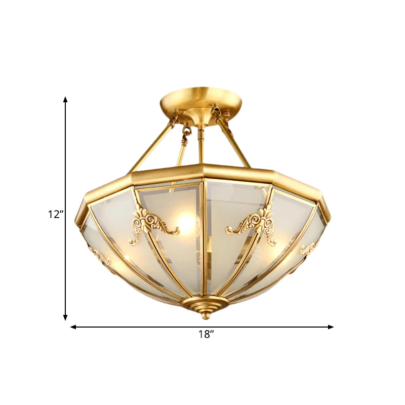 18 "/23,5" brede koepel semi-inbouw traditioneel wit glas messing 4/6 lampen plafondmontage kroonluchter Clearhalo