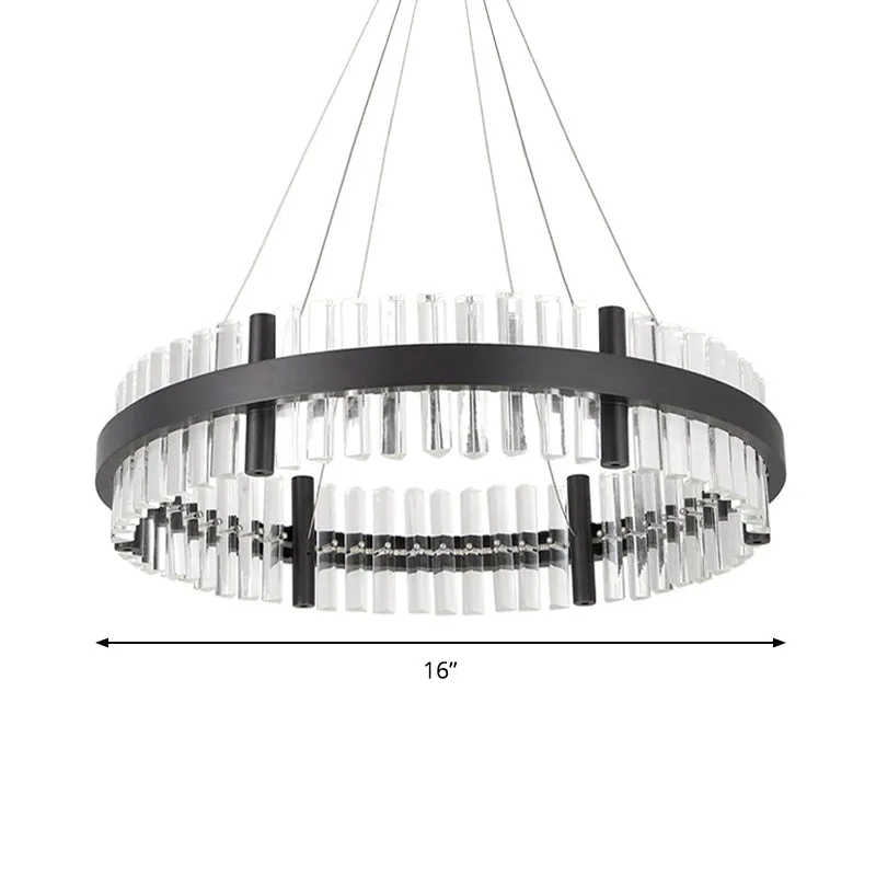 16 "/23,5" brede ronde hangende kroonluchter moderne kristallen zwarte LED-hanglamp warm licht voor woonkamer Clearhalo