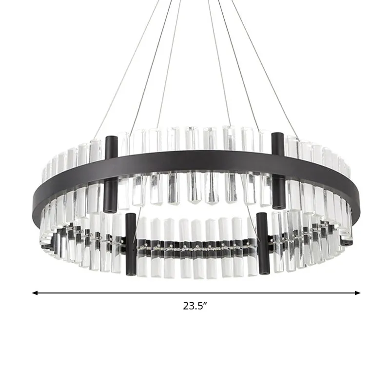 16 "/23,5" brede ronde hangende kroonluchter moderne kristallen zwarte LED-hanglamp warm licht voor woonkamer Clearhalo