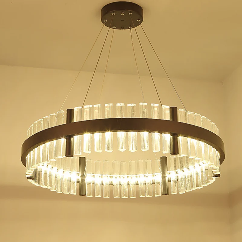 16 "/23,5" brede ronde hangende kroonluchter moderne kristallen zwarte LED-hanglamp warm licht voor woonkamer Clearhalo