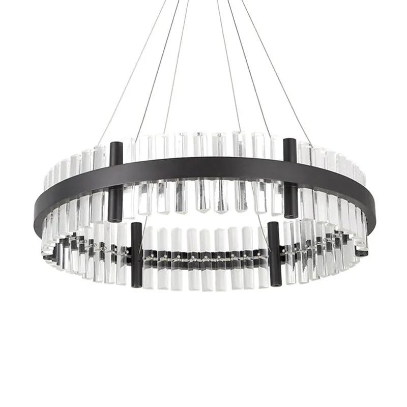 16 "/23,5" brede ronde hangende kroonluchter moderne kristallen zwarte LED-hanglamp warm licht voor woonkamer Clearhalo