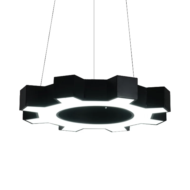 23,5"/31,5" brede tandwielvorm hanglamp hedendaagse metalen led wit/zwart hangende plafondlamp voor sportschool wit/warm l...