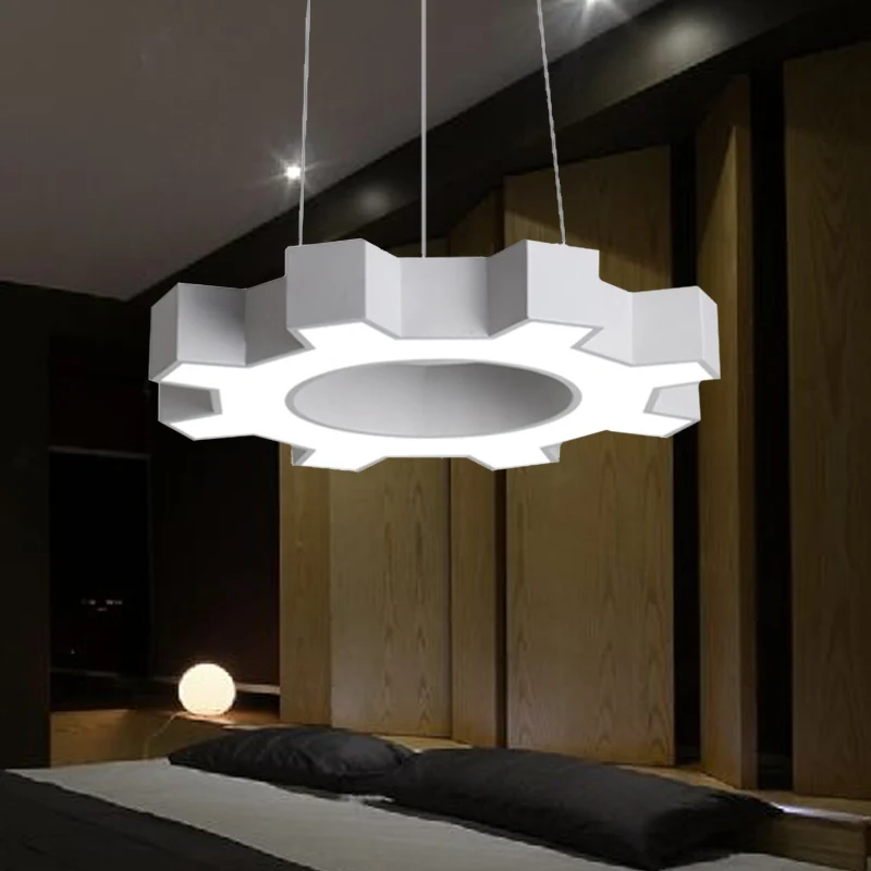 23,5"/31,5" brede tandwielvorm hanglamp hedendaagse metalen led wit/zwart hangende plafondlamp voor sportschool wit/warm l...