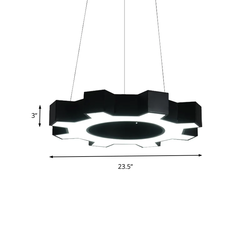 23,5"/31,5" brede tandwielvorm hanglamp hedendaagse metalen led wit/zwart hangende plafondlamp voor sportschool wit/warm l...