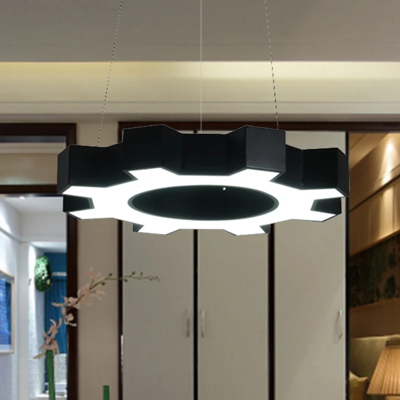 23,5"/31,5" brede tandwielvorm hanglamp hedendaagse metalen led wit/zwart hangende plafondlamp voor sportschool wit/warm l...