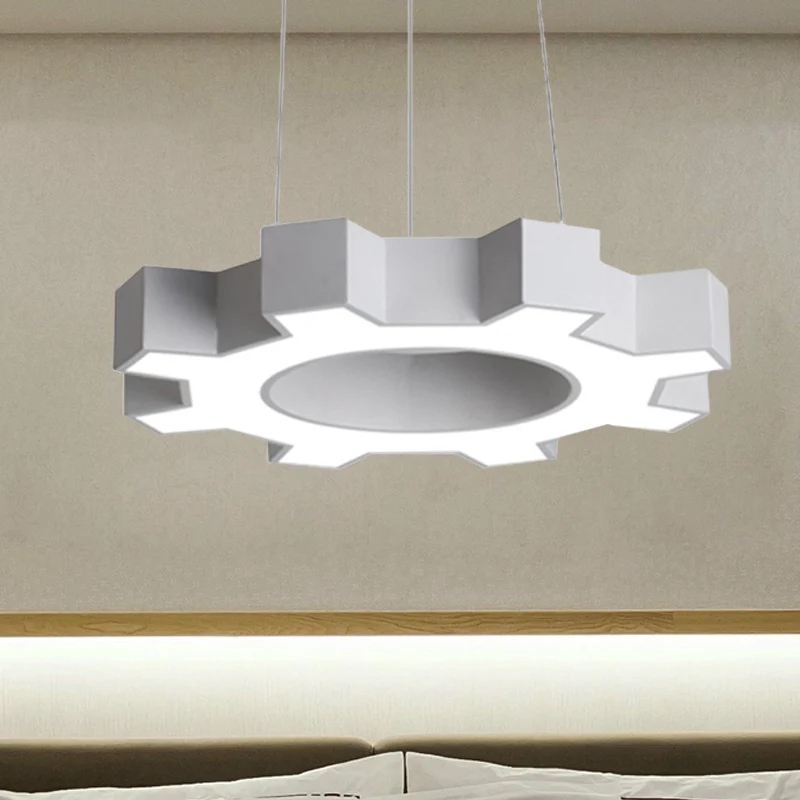23,5"/31,5" brede tandwielvorm hanglamp hedendaagse metalen led wit/zwart hangende plafondlamp voor sportschool wit/warm l...