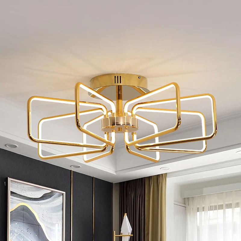 23,5"/31,5" W gouden rechthoekige plafondlamp modernisme LED acryl semi-gemonteerde verlichting voor slaapkamer Clearhalo