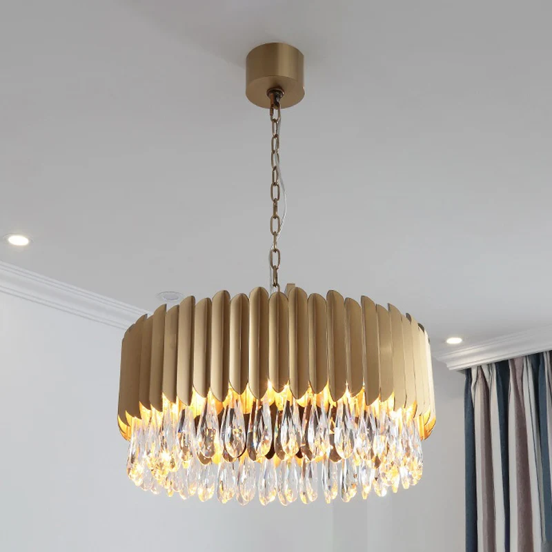 23,5"/31,5" W metalen trommel hanglamp minimalistische woonkamer LED hangende kroonluchter zwart/goud met kristallen drupp...