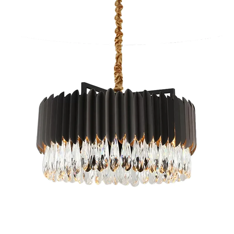 23,5"/31,5" W metalen trommel hanglamp minimalistische woonkamer LED hangende kroonluchter zwart/goud met kristallen drupp...
