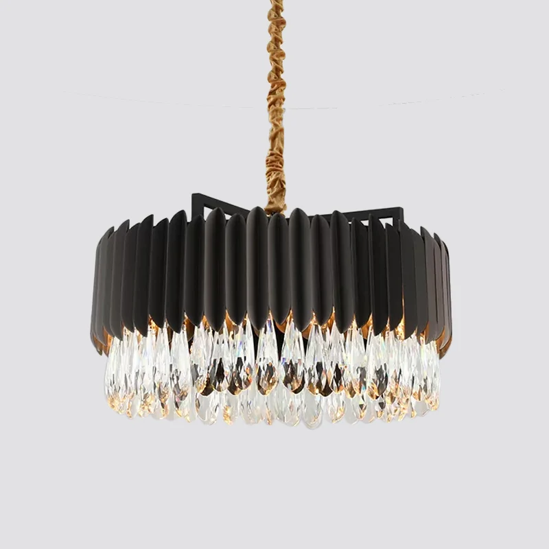 23,5"/31,5" W metalen trommel hanglamp minimalistische woonkamer LED hangende kroonluchter zwart/goud met kristallen drupp...