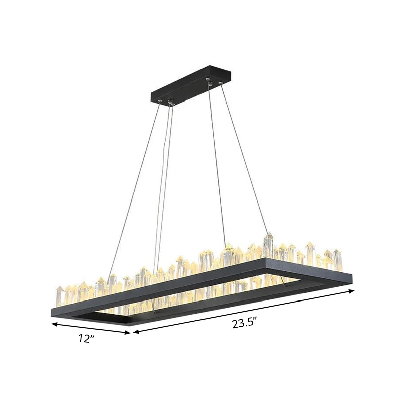 23,5"/31,5" W rechthoekige LED-hanglamp Eenvoud Zwart kristal ijspegeleiland-plafondlamp warm/wit licht Clearhalo