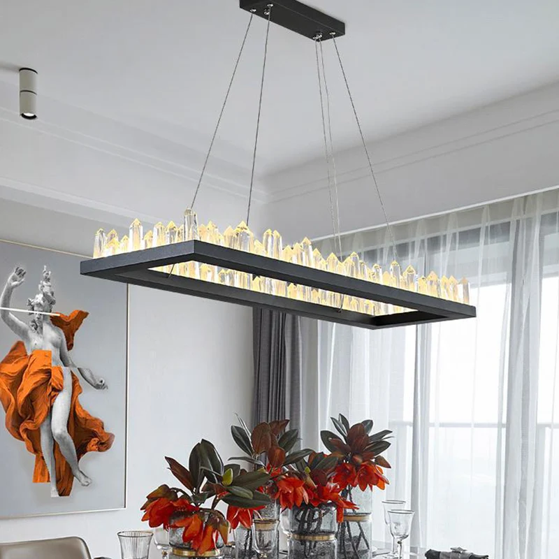 23,5"/31,5" W rechthoekige LED-hanglamp Eenvoud Zwart kristal ijspegeleiland-plafondlamp warm/wit licht Clearhalo