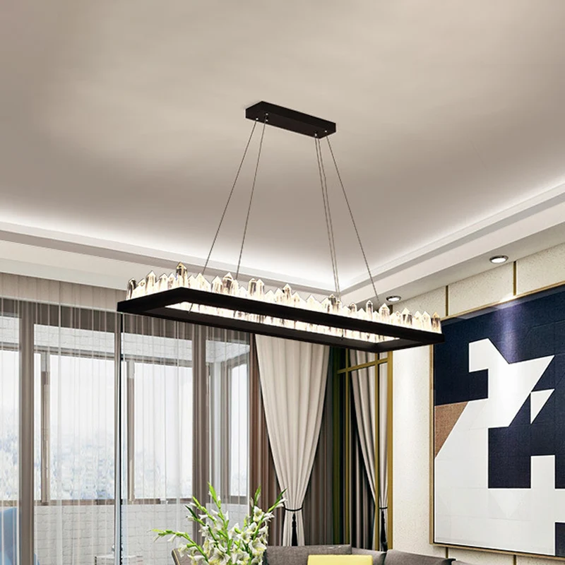 23,5"/31,5" W rechthoekige LED-hanglamp Eenvoud Zwart kristal ijspegeleiland-plafondlamp warm/wit licht Clearhalo