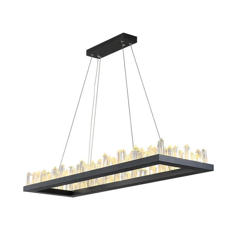 23,5"/31,5" W rechthoekige LED-hanglamp Eenvoud Zwart kristal ijspegeleiland-plafondlamp warm/wit licht Clearhalo