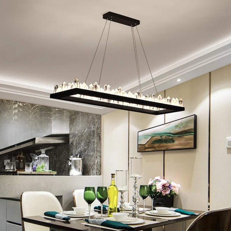 23,5"/31,5"/39,5" W zwarte LED-ophangverlichting Eenvoud Kristal Ronde/rechthoekige kroonluchter hanglamp Clearhalo