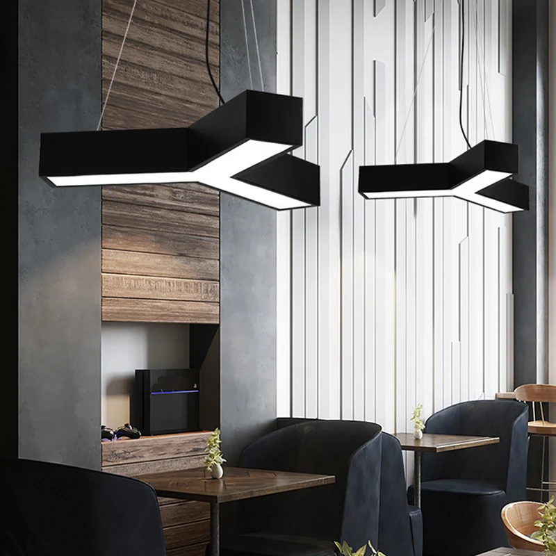 23,5"/35,5"/47" W LED Office Drop hanglamp Noordse zwarte hanglamp met Y-vormige acrylkap, warm/wit licht Clearhalo