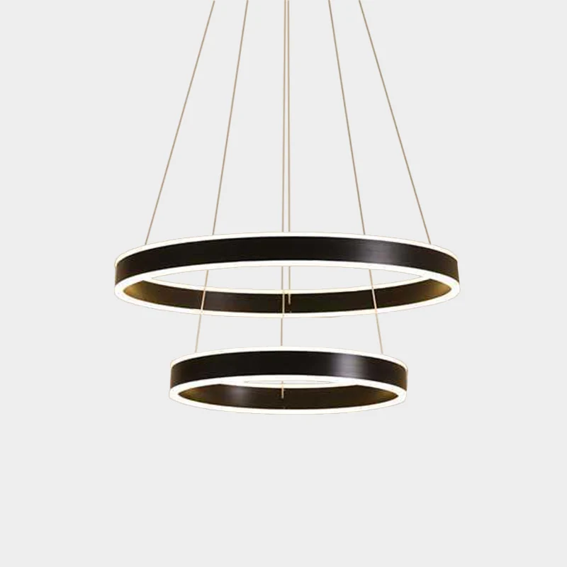 2/3-laags slaapkamer plafondhanger aluminium modernistische LED-hoepel hangende kroonluchter zwart Clearhalo