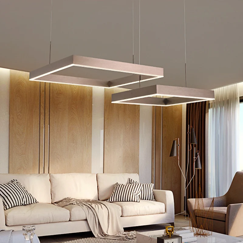 2/3-laags vierkante LED-druppelhanger, eenvoudige metalen slaapkamerkroonluchter koffie Clearhalo