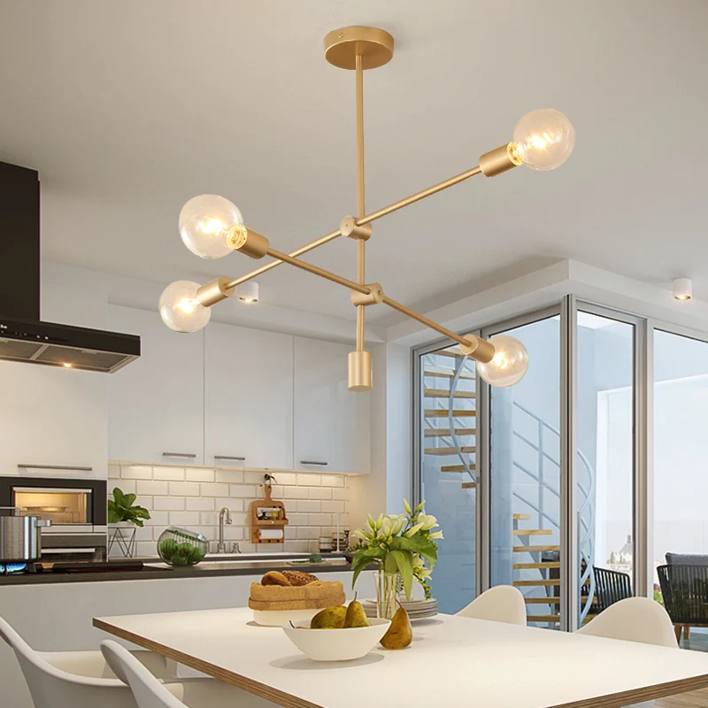 2/3-Tier mobiele arm metalen druppellamp postmoderne 4/5/7 lichten gouden hangende kroonluchter boven tafel Clearhalo