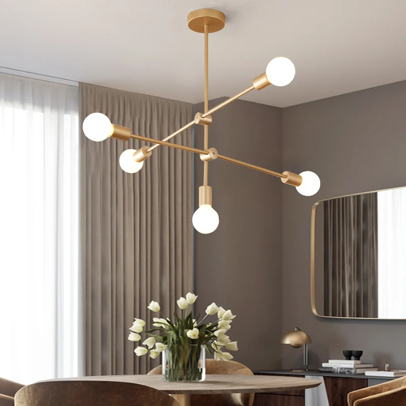 2/3-Tier mobiele arm metalen druppellamp postmoderne 4/5/7 lichten gouden hangende kroonluchter boven tafel Clearhalo