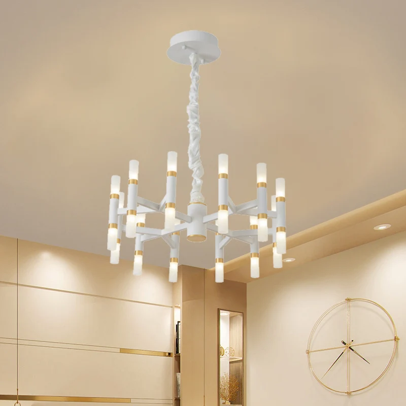 24/36/60 LED-slaapkamerkroonluchter met buisvormige ijzeren kap Moderne zwart/witte plafondhanger Clearhalo