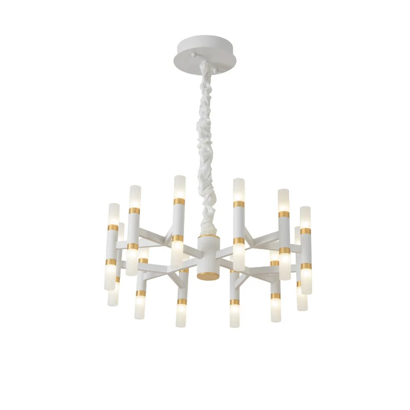 24/36/60 LED-slaapkamerkroonluchter met buisvormige ijzeren kap Moderne zwart/witte plafondhanger Clearhalo