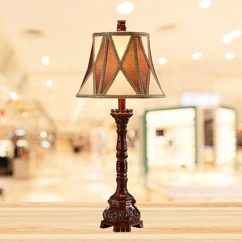 25,5"/27,5" H Retro Empire Shade Bureaulamp 1 Lamp Stof Nachttafellamp Bruin voor Gastenkamer Clearhalo