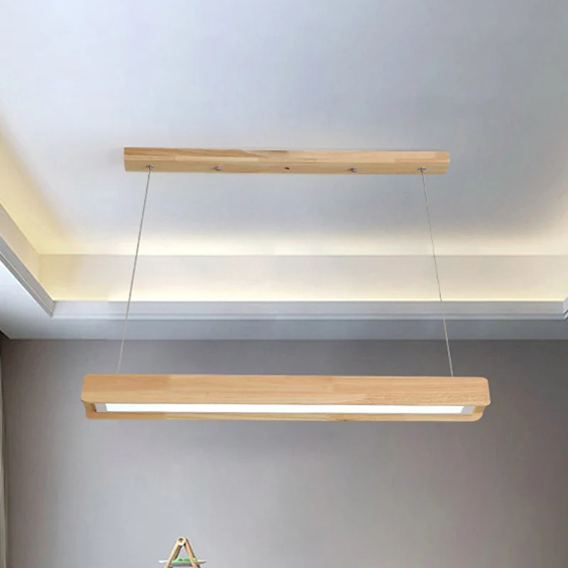 25,5"/37,5"/47" brede lineaire LED-hanglamp armatuur moderne houten enkele lichte eetkamer hangende plafondlamp warm/wit l...