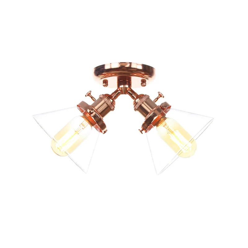 2-hoofds restaurant plafondlamp vintage stijl zwart/brons semi-inbouwlamp met conische amber/helder glazen kap Clearhalo