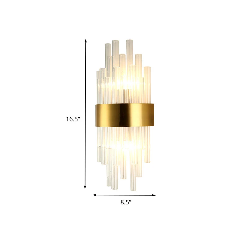 2-hoofds slaapkamer wandmontage licht postmodern goud schanslicht met cilindergecanneleerde kristallen kap Clearhalo