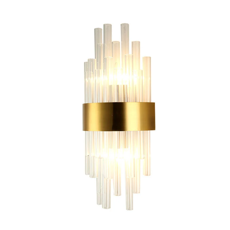 2-hoofds slaapkamer wandmontage licht postmodern goud schanslicht met cilindergecanneleerde kristallen kap Clearhalo
