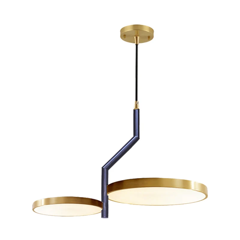2-hoofds woonkamer hangende kroonluchter moderne zwart en goud gebogen staaf ontworpen plafondophanglamp met ronde metalen...