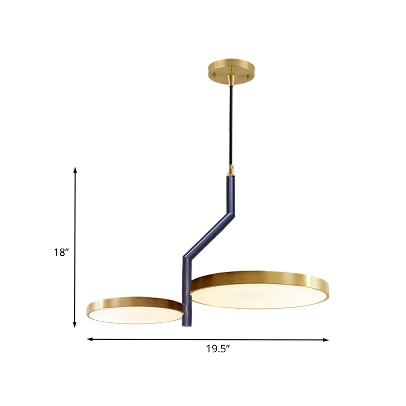 2-hoofds woonkamer hangende kroonluchter moderne zwart en goud gebogen staaf ontworpen plafondophanglamp met ronde metalen...