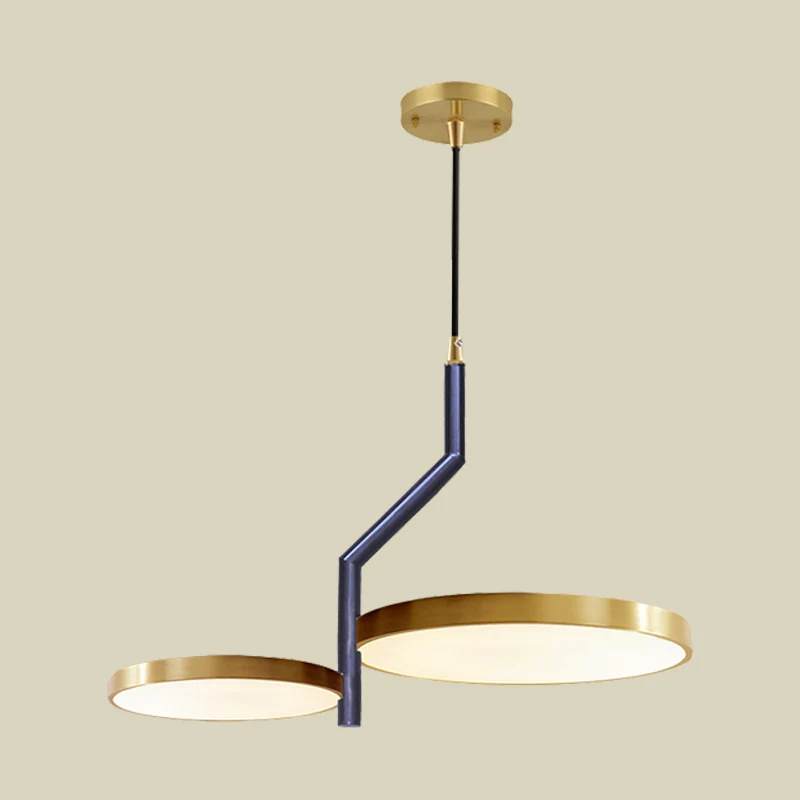 2-hoofds woonkamer hangende kroonluchter moderne zwart en goud gebogen staaf ontworpen plafondophanglamp met ronde metalen...
