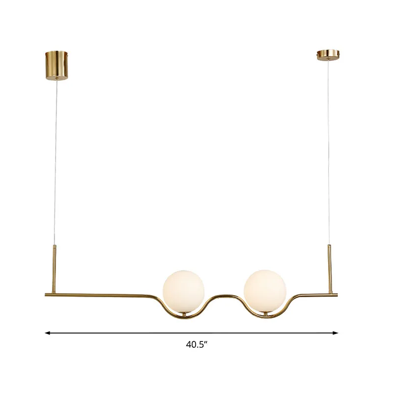 2-koppige woonkamer-eilandhanger met bol, witte glazen kap, moderne messing hangende plafondlamp met verstelbaar snoer Cle...