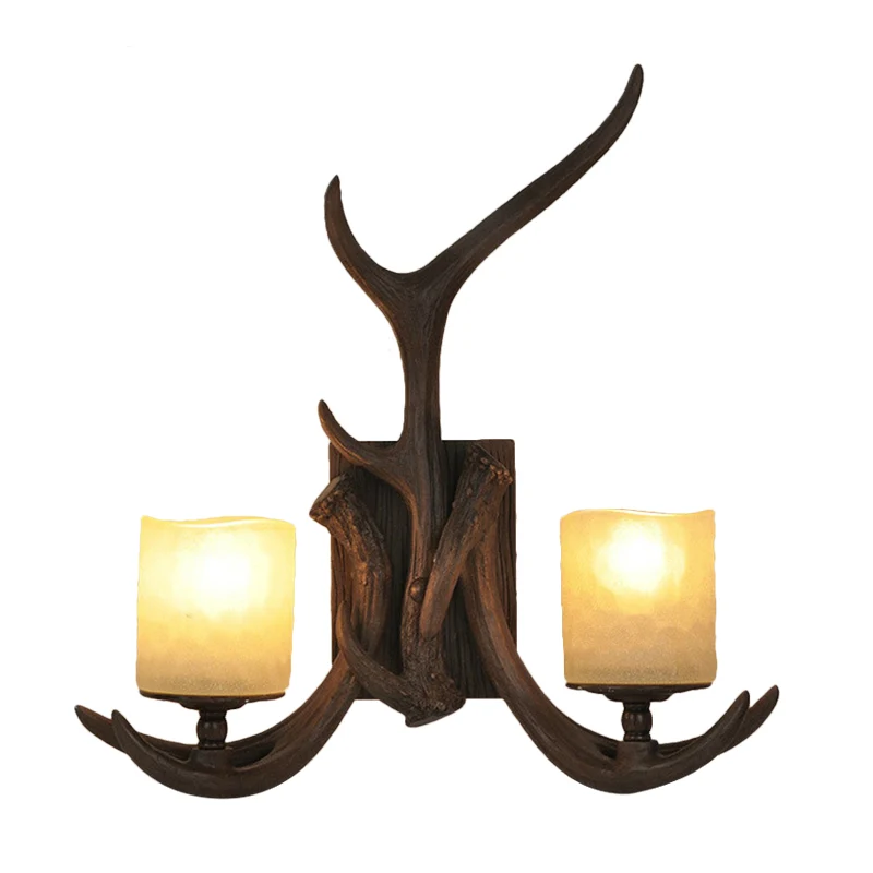 2-kops cilinder wandkandelaar platteland bruin opaalglas wandverlichting idee met gewei-ontwerp Clearhalo