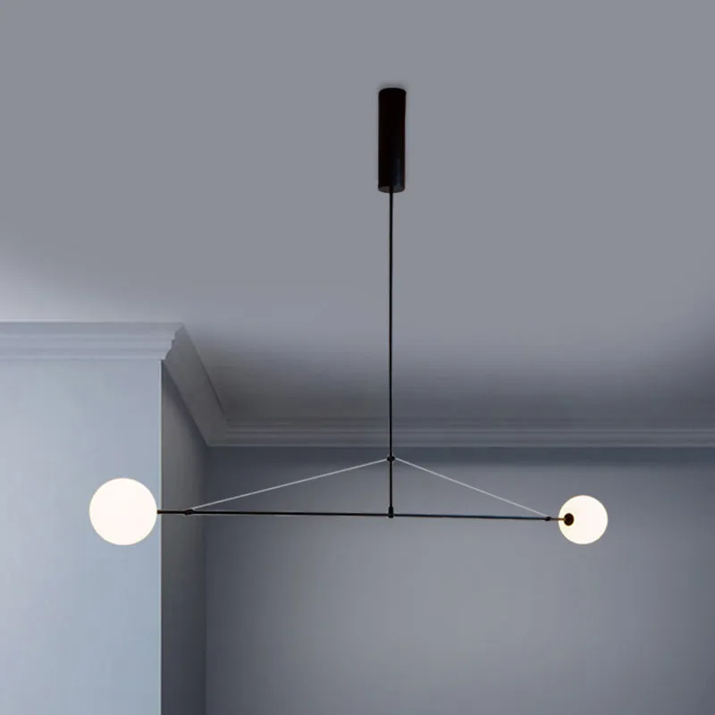 2-kops hanglamp voor binnen met globale witte glazen kap, minimalistische zwarte kroonluchterlamp Clearhalo